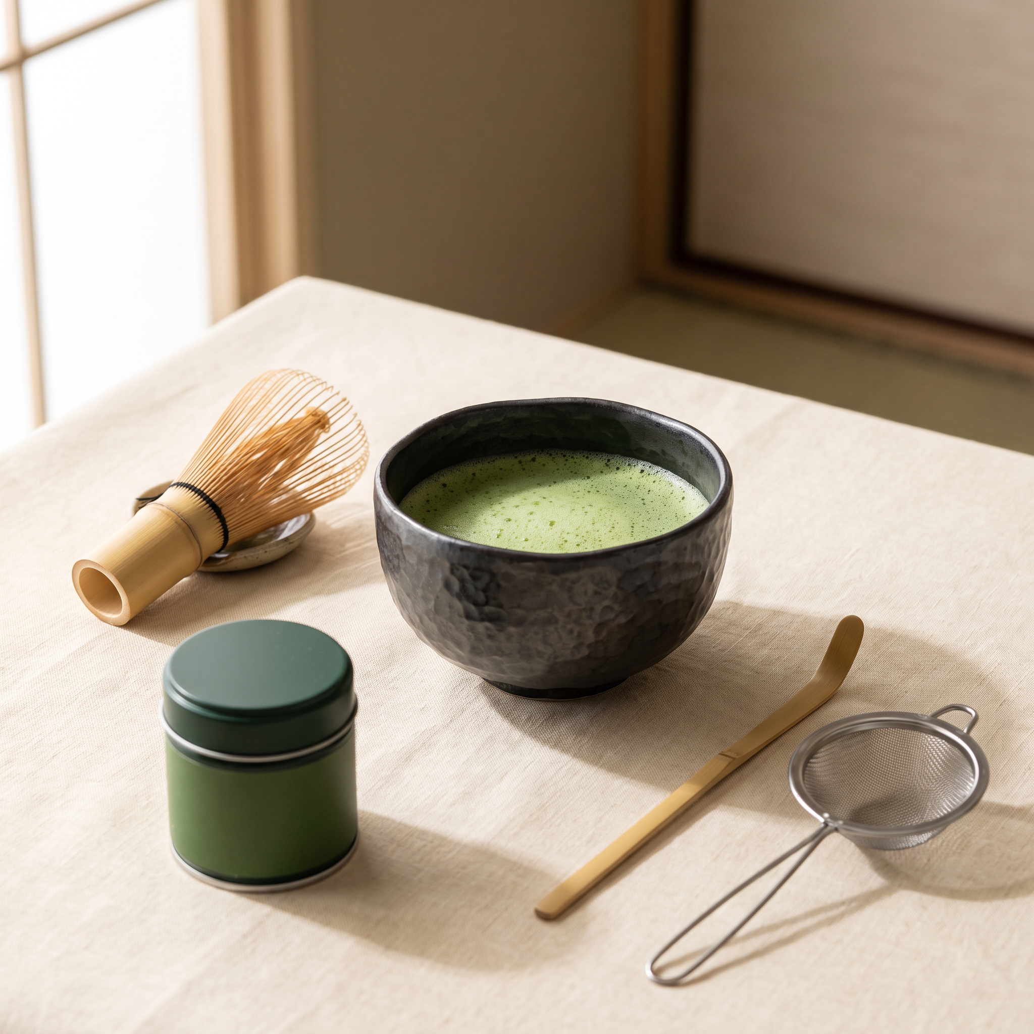 Kit matcha 6 pièces — coffret bol et fouet, coloris Charbon Martelé