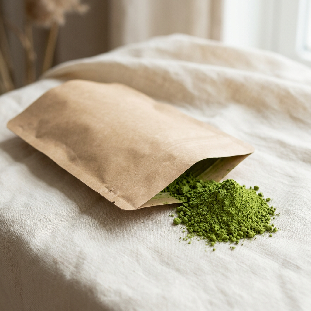 Matcha Taishan bio — sachet 20 g ouvert
